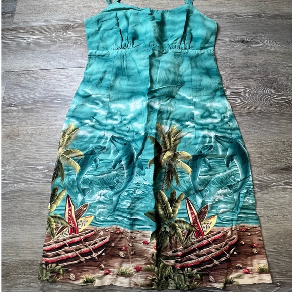 Jade Fashions Dresses & Skirts - Jade Fashions Dress Womens Medium Teal Dolphin Tropical Hawaiian Cotton Sundress
